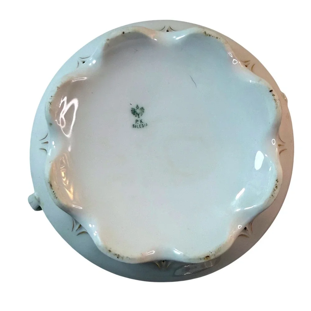 PK Silesia Sugar Bowl Antique Porcelain Pink Roses Cottagecore Victorian